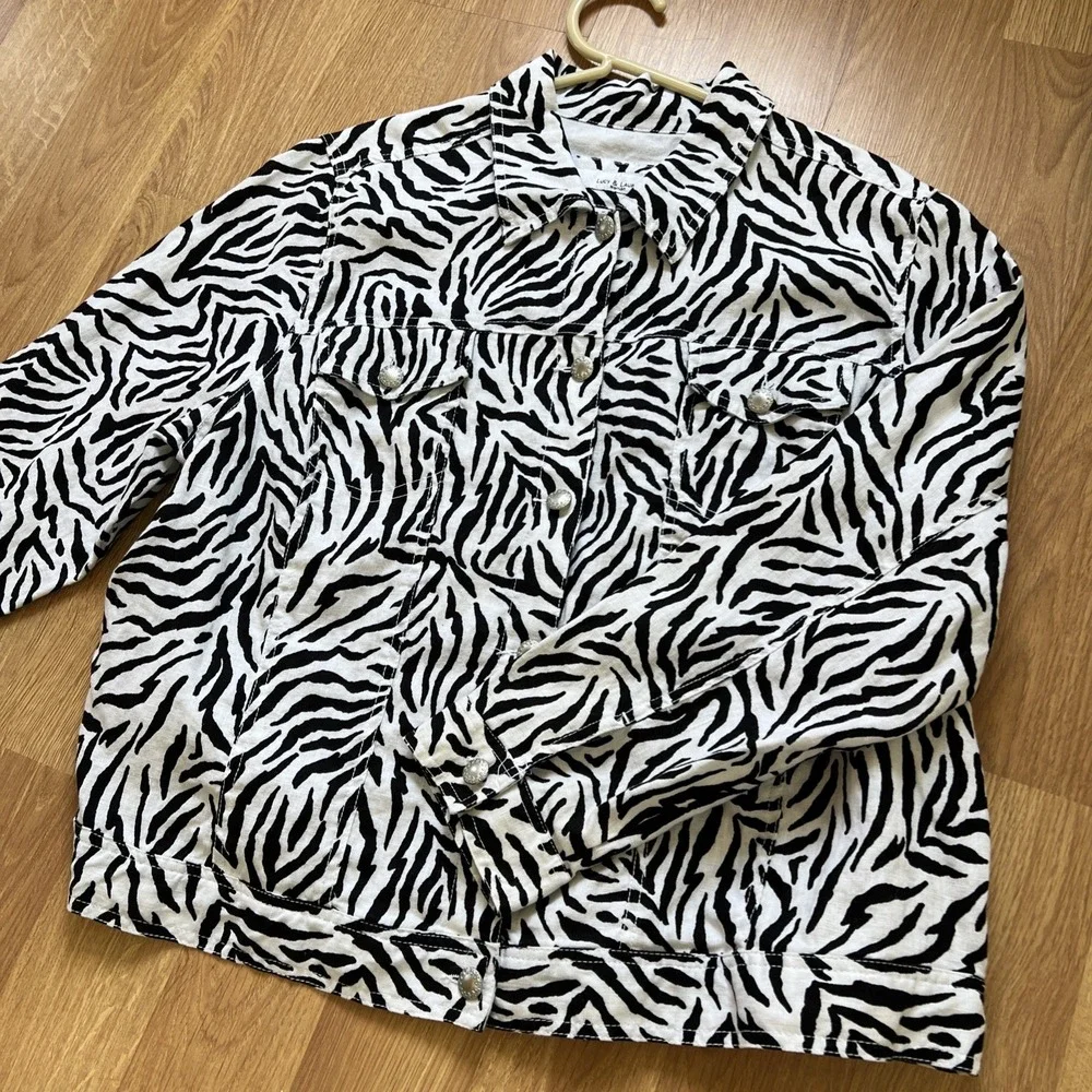 Anthropologie Lucy & Laurel 100% Linen Light Jacket Plus Size 3X‎ Trucker Zebra
